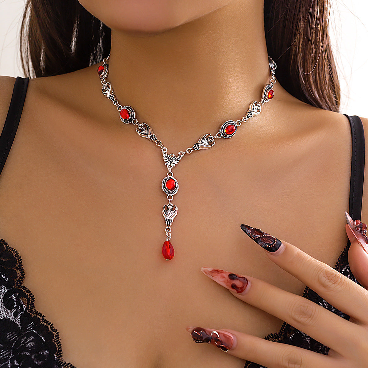 Black Red Silver Choker Necklace Halloween Party