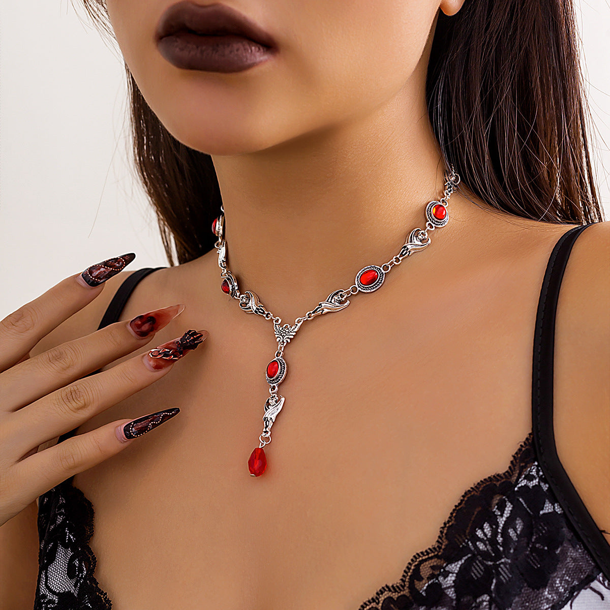 Black Red Silver Choker Necklace Halloween Party
