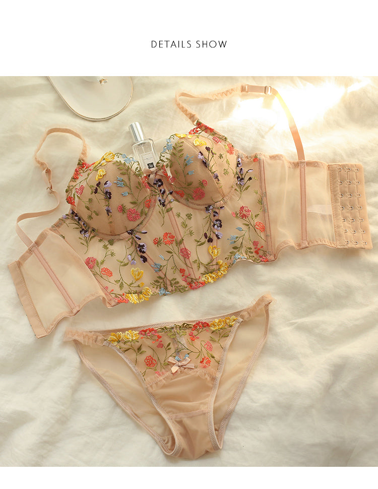 【Size S-XL】French Embroidery Lingerie Lace Flowers Sets